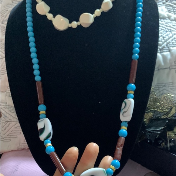 Blue and Gold Necklace with Turquoise Beads and Decorative Elements - Picture 8 of 11